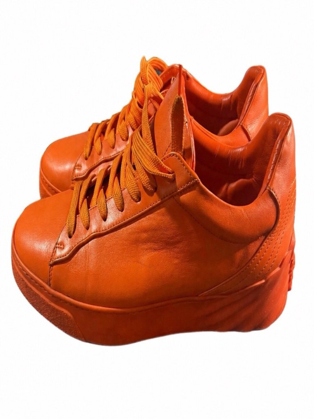 Versace Orange Leather Lion Head Lace-Up Casual Sneakers – Men’s Size 10